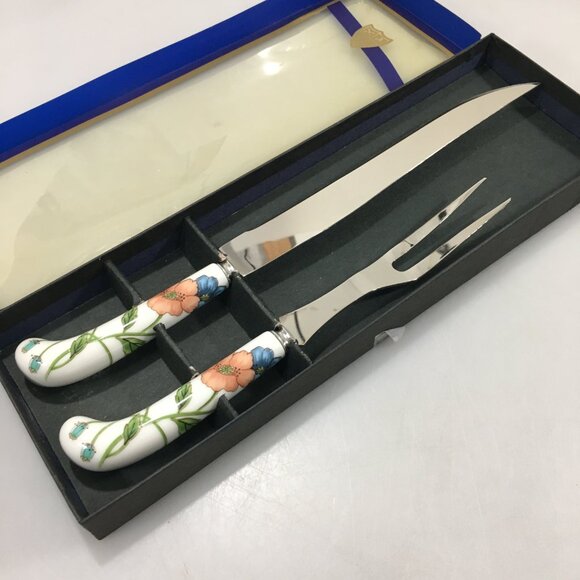 Villeroy & Boch Amapola Porcelain Stainless Steel Prill Carving Fork Knife Set - Picture 1 of 4